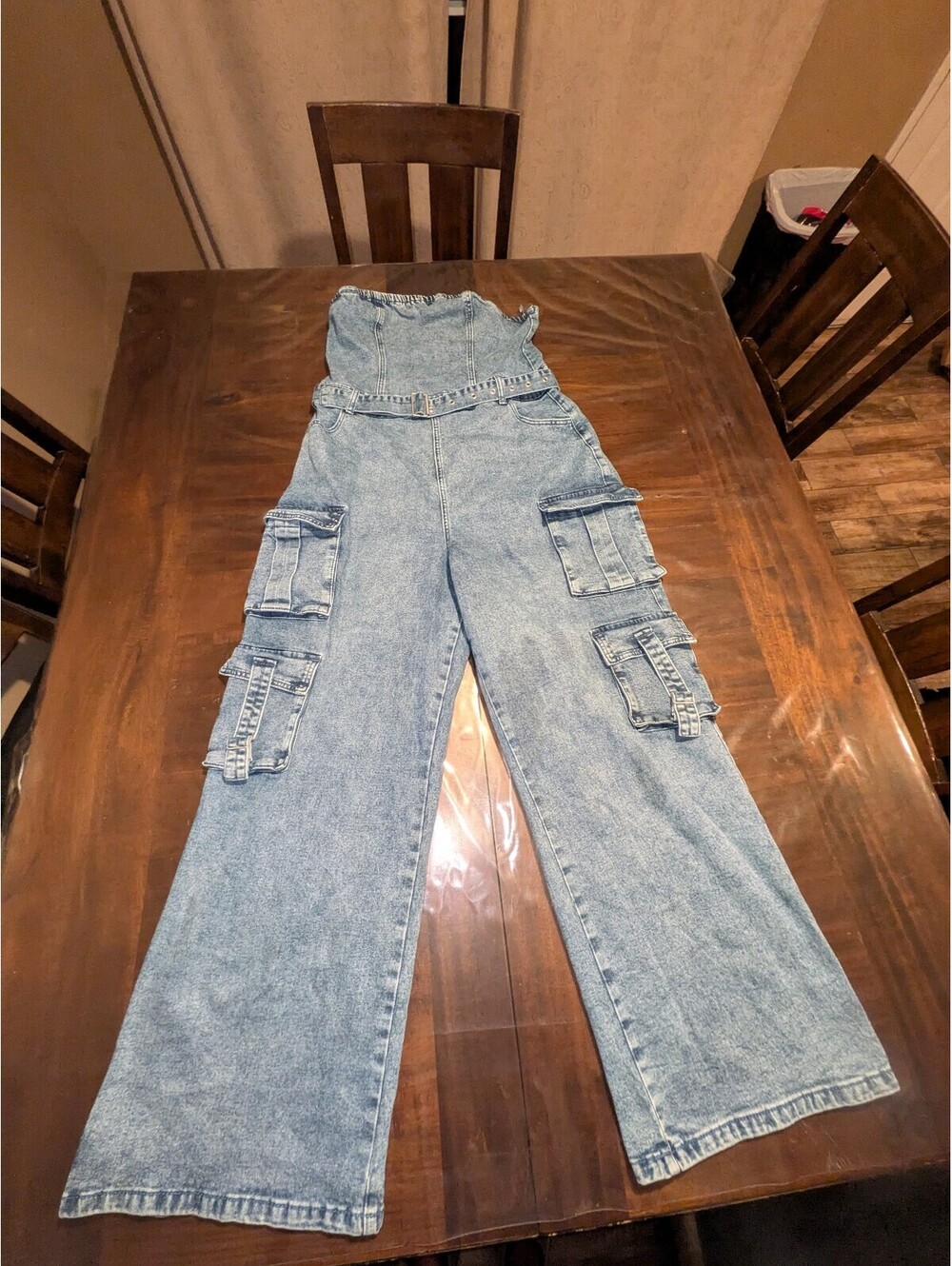 90's Super baggy Riley & Jane Women's Light Wash Denim Cargo Pants with Belt XL